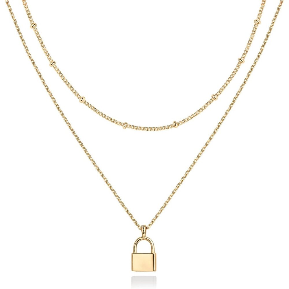 Women's Stylish Minimalist Double Layering Pendant Design Lock Necklaces